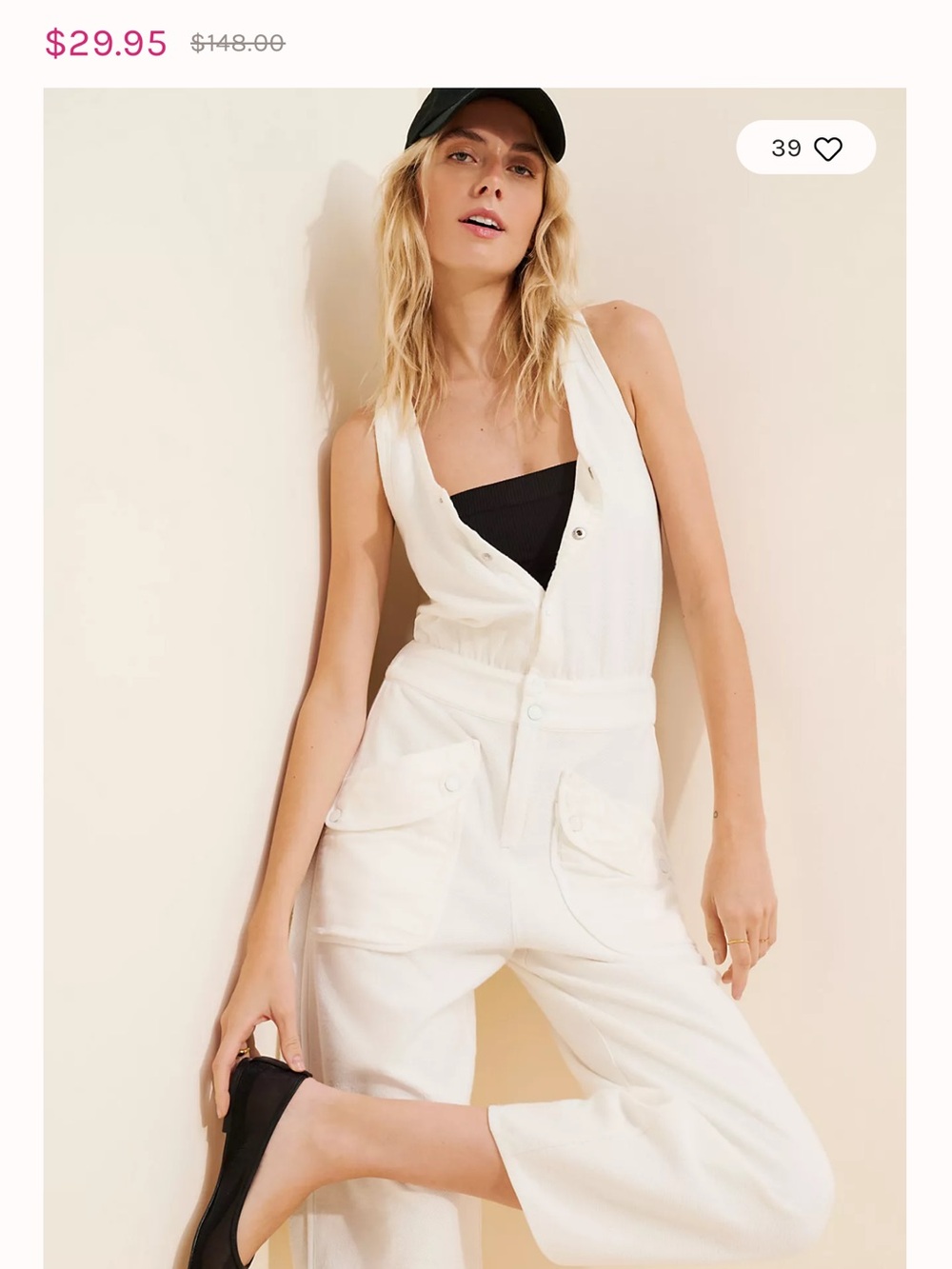 Cream White Button-Front Overall - Picture 4 of 7